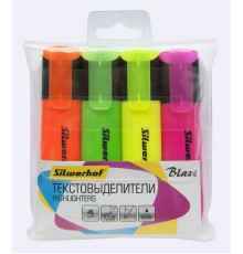 Набор текстовыделителей Silwerhof Blaze 108036-00 скошенный пиш. наконечник 1-5мм 4цв. пакет с европодвесом