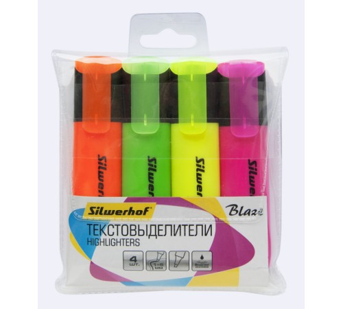 Набор текстовыделителей Silwerhof Blaze 108036-00 скошенный пиш. наконечник 1-5мм 4цв. пакет с европодвесом Набор текстовыделителей Silwerhof Blaze 108036-00 скошенный пиш. наконечник 1-5мм 4цв. пакет с европодвесом