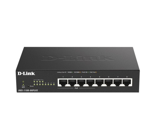 Коммутатор D-Link DGS-1100-08PLV2/A1A 8G 4PoE+ 80W настраиваемый