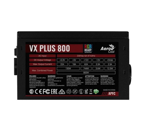 Блок питания Aerocool VX Plus 800 RGB 800W, ATX v2.3, RGB Fan 12cm, 500mm cable, Retail (VX PLUS 800 RGB) Блок питания Aerocool VX Plus 800 RGB 800W, ATX v2.3, RGB Fan 12cm, 500mm cable, Retail (VX PLUS 800 RGB)