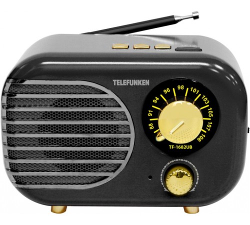 Радиоприемник настольный Telefunken TF-1682UB черный/золотистый USB microSD