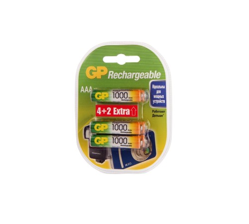 Перезаряжаемые аккумуляторы GP 100AAAHC AAA, мин. ёмкость 950 мАч - 6 шт.(4+2 в подарок) в клемшеле GP 4891199164477 Перезаряжаемые аккумуляторы GP 100AAAHC AAA, мин. ёмкость 950 мАч - 6 шт.(4+2 в подарок) в клемшеле GP 4891199164477