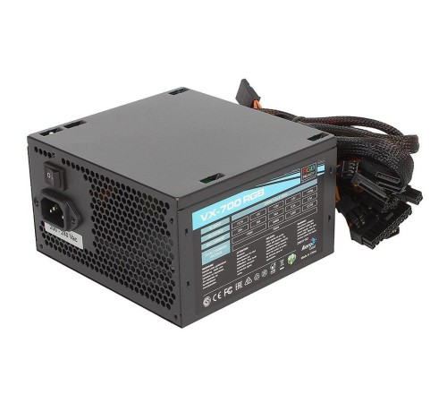 Блок питания Aerocool 700W Retail VX PLUS 700 RGB, ATX v2.3, RGB-подсветка, A.PFC, fan 120mm, 2x PCI-E [6+2-Pin], 6x SATA, 3x MOLEX, 1x FDD (VX PLUS 700 RGB)