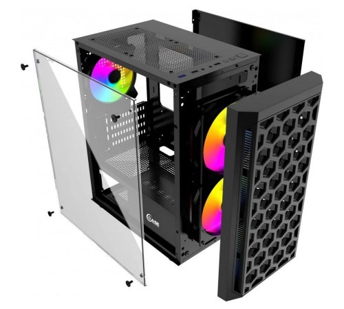Powercase CMIMTB-L3 Корпус Mistral Micro T3B, Tempered Glass, Mesh, 2x 140mm + 1х 120mm 5-color fan, чёрный, mATX  (CMIMTB-L3)