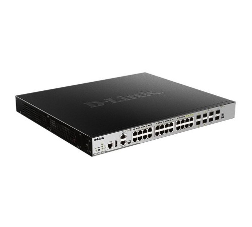 DGS-3630-28PC/A2ASI Управляемый L3 стекируемый коммутатор с 20 портами 10/100/1000Base-T, 4 комбо?портами 100/1000Base-T/SFP и 4 портами 10GBase-X SFP+ (24 порта PoE 802.3af/at, PoE?бюджет 370 Вт; 740 Вт с DPS?700)б (441264)