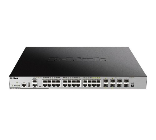 DGS-3630-28PC/A2ASI Управляемый L3 стекируемый коммутатор с 20 портами 10/100/1000Base-T, 4 комбо?портами 100/1000Base-T/SFP и 4 портами 10GBase-X SFP+ (24 порта PoE 802.3af/at, PoE?бюджет 370 Вт; 740 Вт с DPS?700)б (441264)
