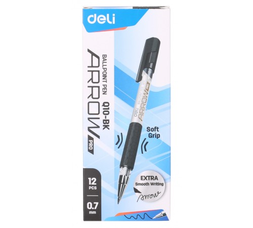 Ручка шариковая Deli EQ10-BK Arrow 0.7мм резин. манжета серый металлик/черный черные чернила