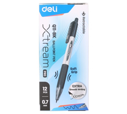 Ручка шариковая Deli EQ11-BK X-tream авт. 0.7мм резин. манжета серый металлик/черный черные чернила