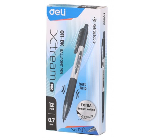Ручка шариковая Deli EQ11-BK X-tream авт. 0.7мм резин. манжета серый металлик/черный черные чернила