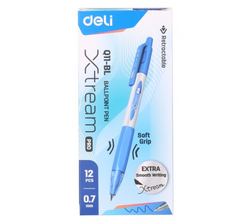 Ручка шариковая Deli EQ11-BL X-tream авт. 0.7мм резин. манжета синий металлик/синий синие чернила