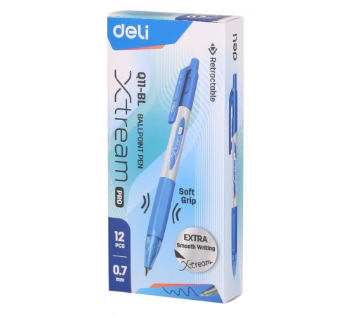 Ручка шариковая Deli EQ11-BL X-tream авт. 0.7мм резин. манжета синий металлик/синий синие чернила