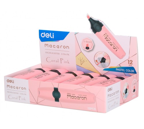Текстовыделитель Deli EU356-PK Macaron скошенный пиш. наконечник 1-5мм розовый пастельный Текстовыделитель Deli EU356-PK Macaron скошенный пиш. наконечник 1-5мм розовый пастельный