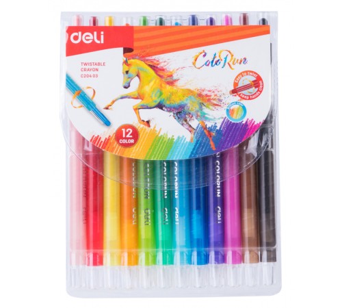 Восковые мелки Deli EC20403 Colorun с поворотным механизмом 12цв. блист.европод.