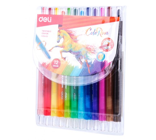 Восковые мелки Deli EC20403 Colorun с поворотным механизмом 12цв. блист.европод.