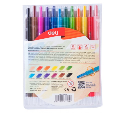 Восковые мелки Deli EC20403 Colorun с поворотным механизмом 12цв. блист.европод.