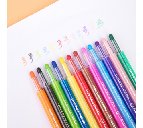 Восковые мелки Deli EC20403 Colorun с поворотным механизмом 12цв. блист.европод.