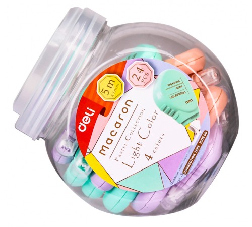Лента коррект. Deli Macaron EH21606 5мх5мм ассорти корпус белый туба
