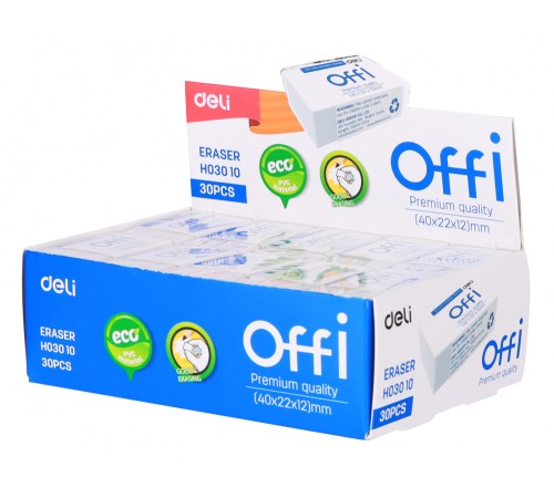 Ластик Deli EH03010 Offi 40x22x12мм ПВХ белый индивидуальная картонная упаковка