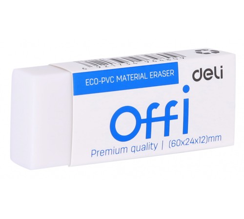 Ластик Deli EH03110 Offi 60x24x12мм ПВХ белый индивидуальная картонная упаковка