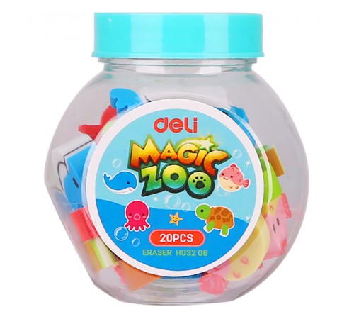 Набор ластиков Deli EH03206 Magic Zoo ассорти пласт.туб. (20шт)