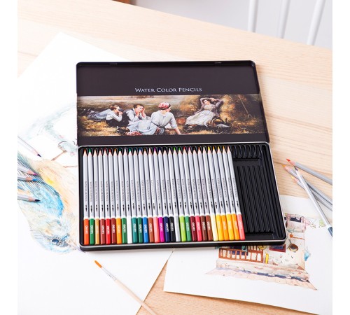 Карандаши цветные акварельные Deli 6522 Nuevo липа 36цв. сереб. корпус мет.кор.