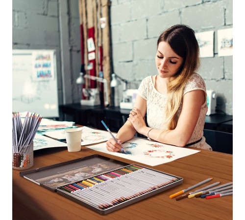 Карандаши цветные акварельные Deli 6522 Nuevo липа 36цв. сереб. корпус мет.кор.