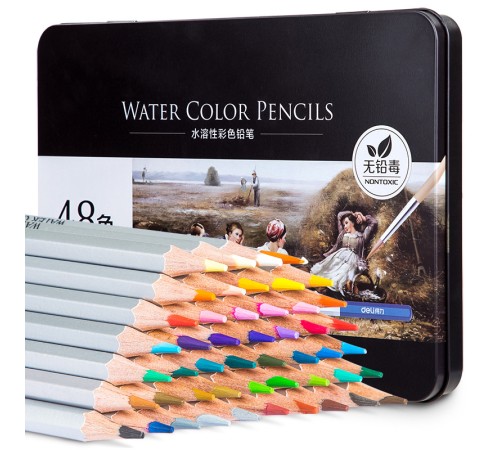 Карандаши цветные акварельные Deli 6523 Nuevo липа 48цв. сереб. корпус мет.кор.