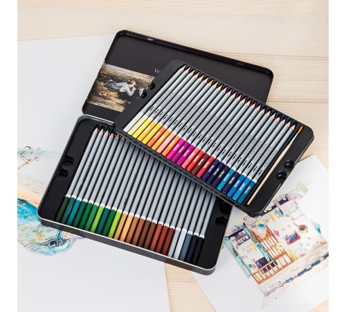 Карандаши цветные акварельные Deli 6523 Nuevo липа 48цв. сереб. корпус мет.кор.