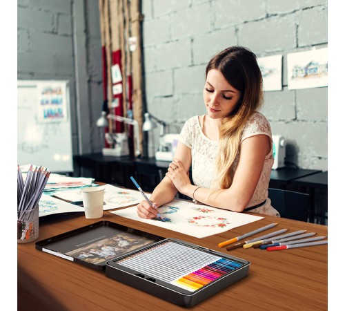 Карандаши цветные акварельные Deli 6523 Nuevo липа 48цв. сереб. корпус мет.кор.