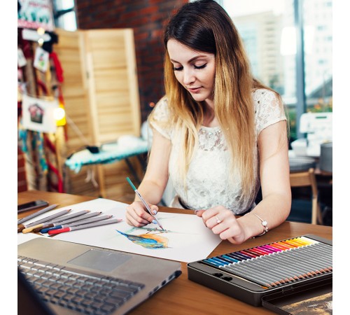 Карандаши цветные акварельные Deli 6523 Nuevo липа 48цв. сереб. корпус мет.кор.