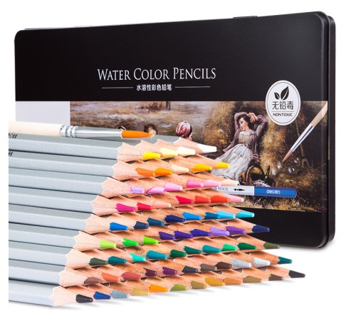 Карандаши цветные акварельные Deli 6524 Nuevo липа 72цв. сереб. корпус мет.кор.