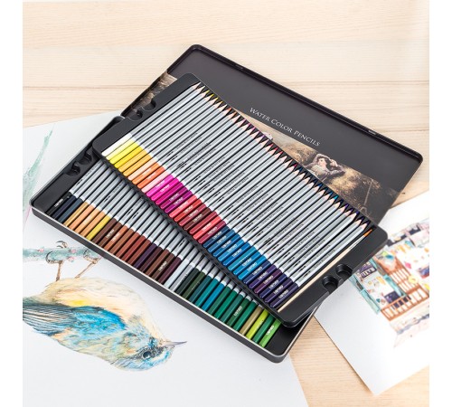 Карандаши цветные акварельные Deli 6524 Nuevo липа 72цв. сереб. корпус мет.кор.