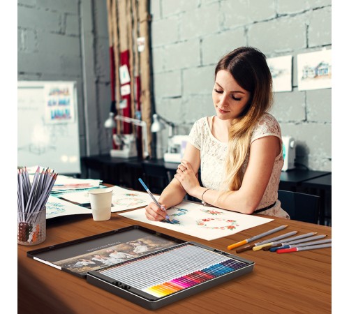 Карандаши цветные акварельные Deli 6524 Nuevo липа 72цв. сереб. корпус мет.кор.