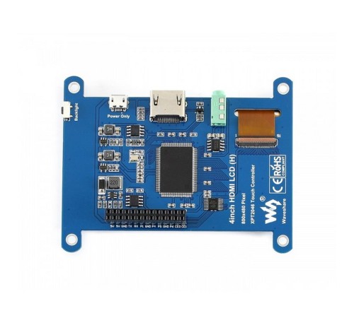 Модуль дисплея ACD18-RA613 Waveshare 4" резистивный сенсорный дисплей без корпуса, 800*480 IPS матрица, вход HDMI питание по USB, для Raspberry Pi 3 (WS16340)
