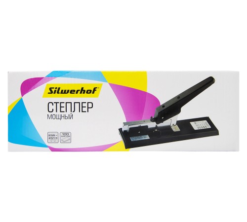 Степлер мощный Silwerhof 401079-01 23/6 23/8 23/10 23/13 (100листов) черный 100скоб металл/пластик закрытый коробка
