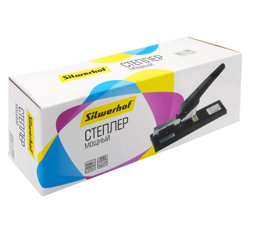 Степлер мощный Silwerhof 401079-01 23/6 23/8 23/10 23/13 (100листов) черный 100скоб металл/пластик закрытый коробка