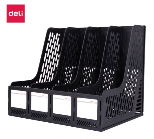 Лоток вертикальный Deli E9846BLACK для бумаг 326х275х257мм черный пластик