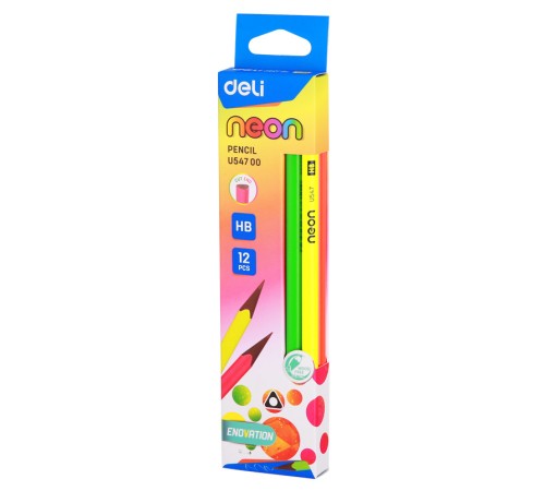 Карандаш чернографит. Deli EU54700-1 HB трехгран. пластик ластик корпус ассорти коробка (1шт)