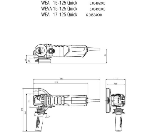 Углошлифовальная машина Metabo WEV 17-125 Quick 1700Вт 11000об/мин рез.шпин.:M14 d=125мм (600516000) Углошлифовальная машина Metabo WEV 17-125 Quick 1700Вт 11000об/мин рез.шпин.:M14 d=125мм (600516000)