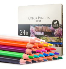 Карандаши цветные Deli 6565 липа 24цв. цветной корпус мет.кор.