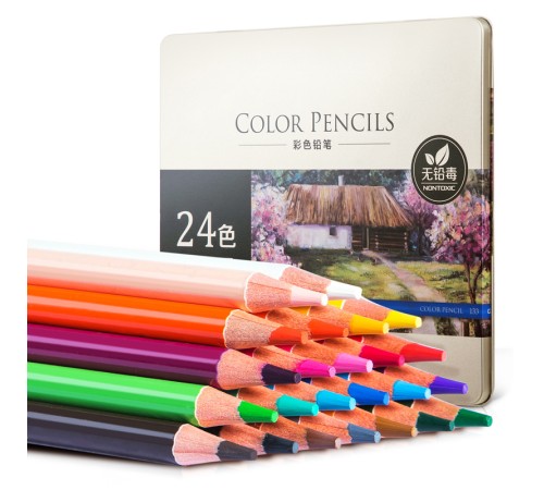 Карандаши цветные Deli 6565 липа 24цв. цветной корпус мет.кор.