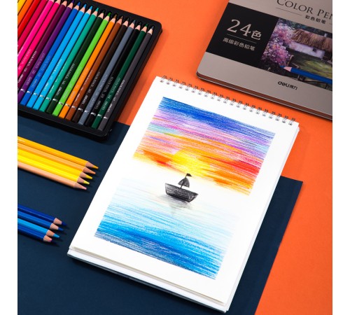 Карандаши цветные Deli 6565 липа 24цв. цветной корпус мет.кор.