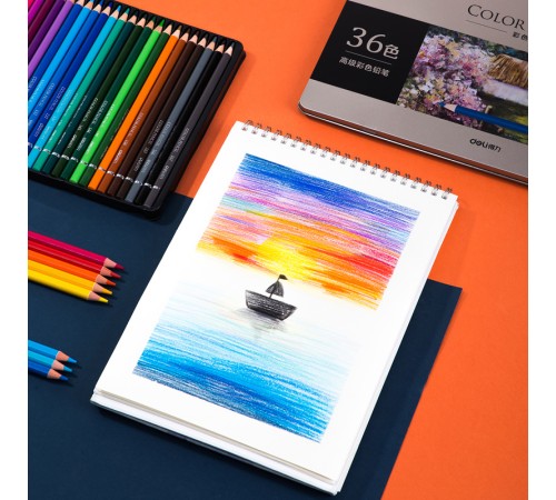 Карандаши цветные Deli 6566 липа 36цв. цветной корпус мет.кор.