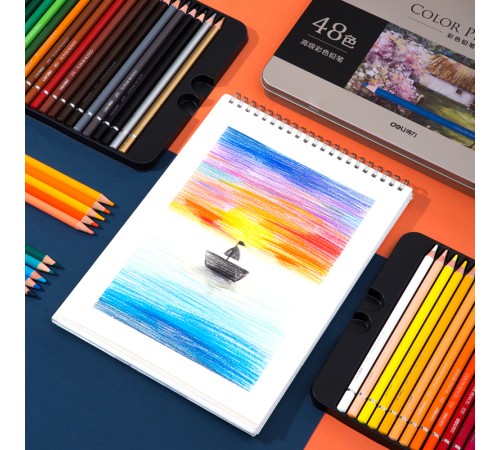 Карандаши цветные Deli 6567 липа 48цв. цветной корпус мет.кор.