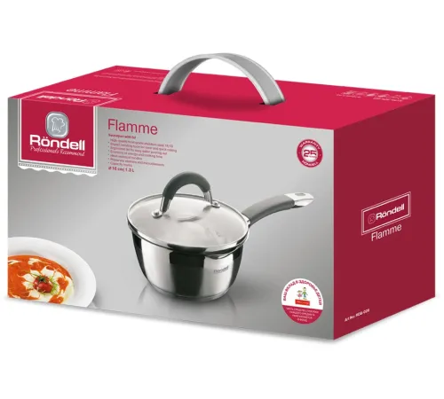 Ковш Rondell Flamme RDS-026, 1.3л, 16см, с крышкой, стальной
