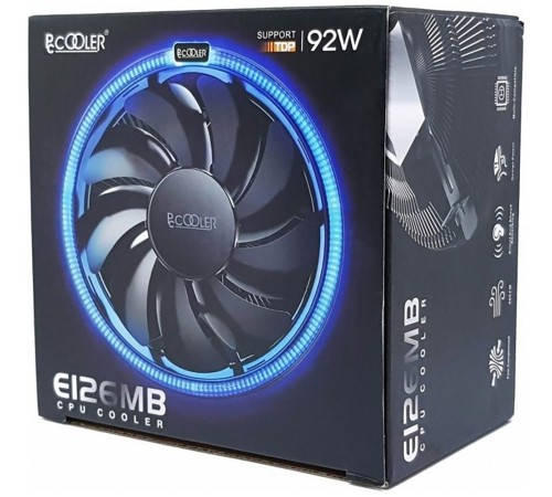 PCCooler E126M PRO Кулер S775/115X/AM2/2+/AM3/3+/AM4/FM1/FM2/2+ (48 шт/кор, TDP 92W, вент-р 120мм с PWM, FIXED COLOR FAN, 1000-1800RPM, 29.8dBa) Retail Color Box (111788)