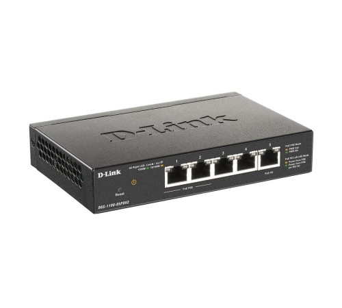 Коммутатор D-Link DGS-1100-05PDV2/A1A, L2 Smart Switch with 4 10/100/1000Base-T ports and 1 10/100/1000Base-T PD port(2 PoE ports 802.3af (15,4 W), PoE Budget 18W from 802.3at / 8W from 802.3af).2K Mac address, (DGS-1100-05PDV2/A1A)