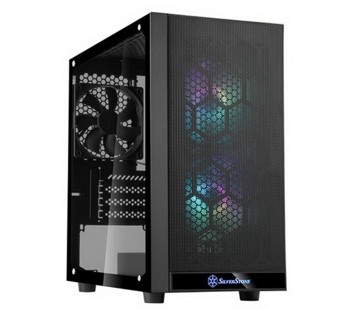 SST-PS15B-PRO Precision Mini Tower Micro ATX Computer Case, tempered glass, 2x 120mm ARGB, 1x ARGB Controller, black