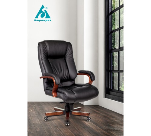 Кресло руководителя Бюрократ T-9925WALNUT черный кожа крестовина металл/дерево