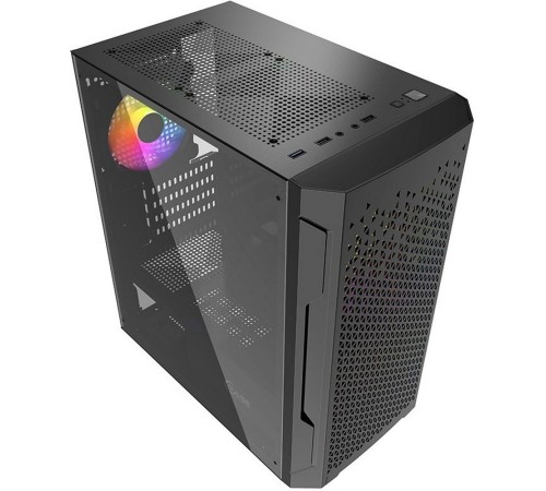 Корпус Powercase Mistral Micro Z3B Mesh LED, Tempered Glass, 2x 140mm + 1х 120mm 5-color fan, чёрный, mATX  (CMIMZB-L3) (202599)